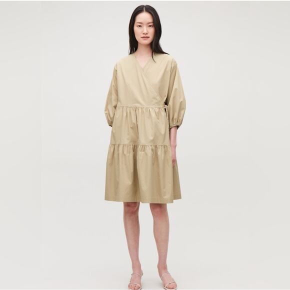 COS Dresses & Skirts - COS Beige Tiered Wrap-Style Midi Dress